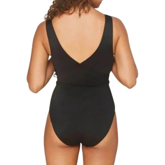Andie Swim The Belmar One Piece V-Neck Belted Suit Solid Black Size Large - Picture 2 of 5
